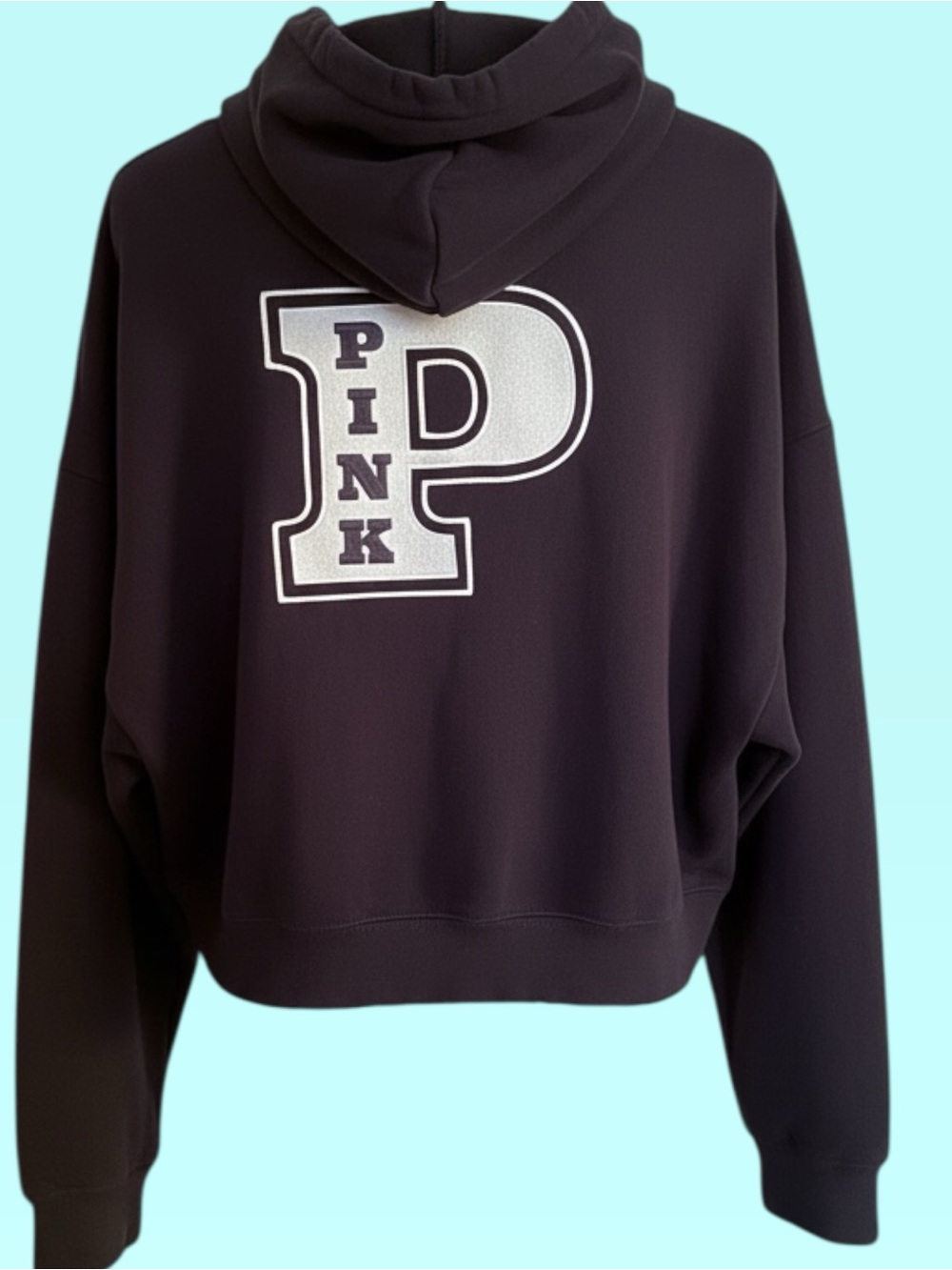 PINK Victoria's Secret Black & White Oversized Hoodie with Varsity 'P' Patch